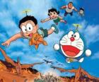 Кот Дораэмон со своими друзьями Nobita, Сидзука, Suneo и Такеши